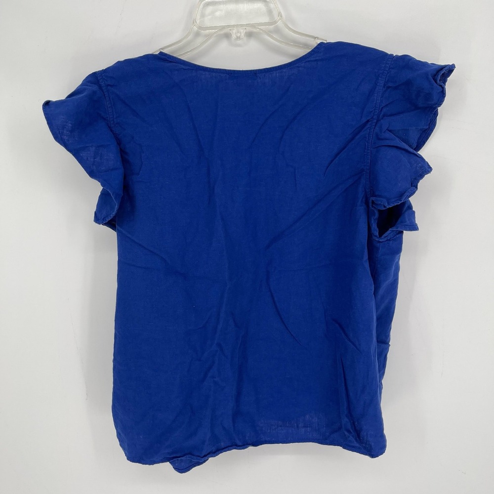 Ann Taylor Women's Blue Linen Blend Ruffle Sleeve Wrap Top Blouse Size XXL 2XL - Picture 2 of 5
